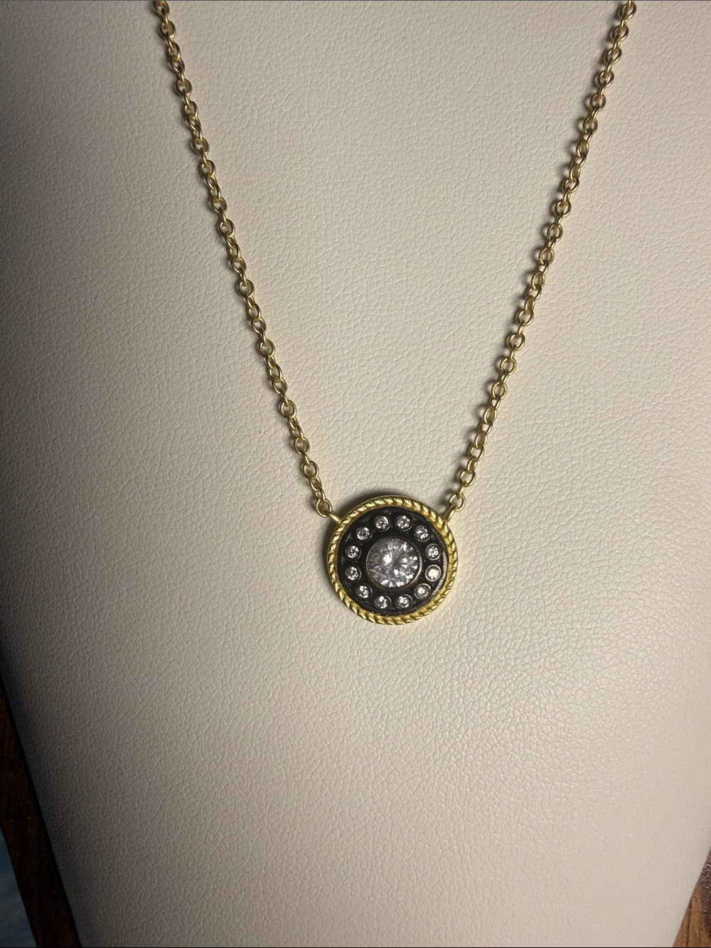 Gold Circle Pendant Necklace with Clear Crystals